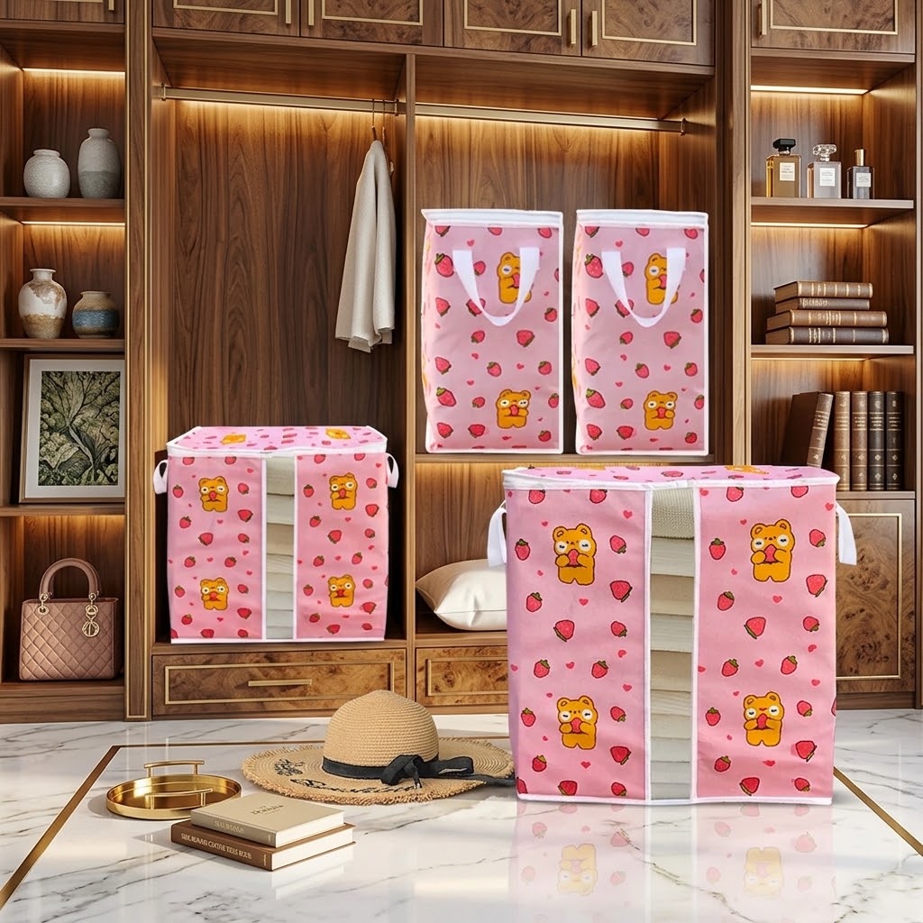 HOMIE 120 &amp; 110 GSM Non-Woven Storage Bag – Strawberry & Bear
