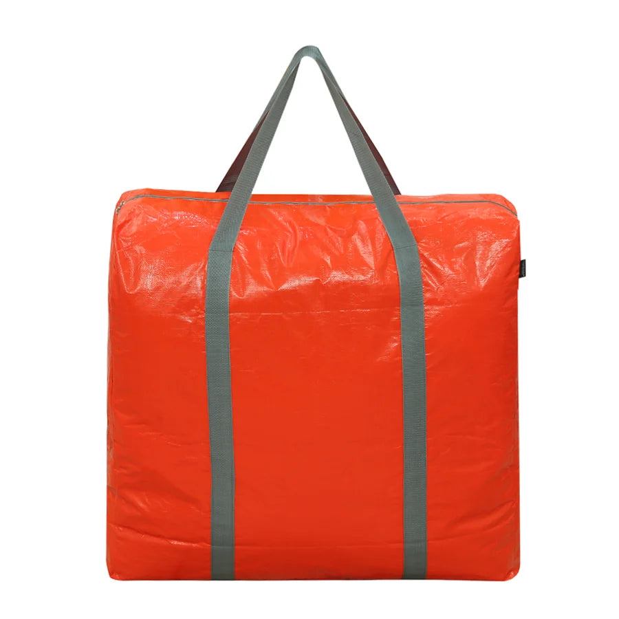 Orange carrying bag with gray straps on a white background