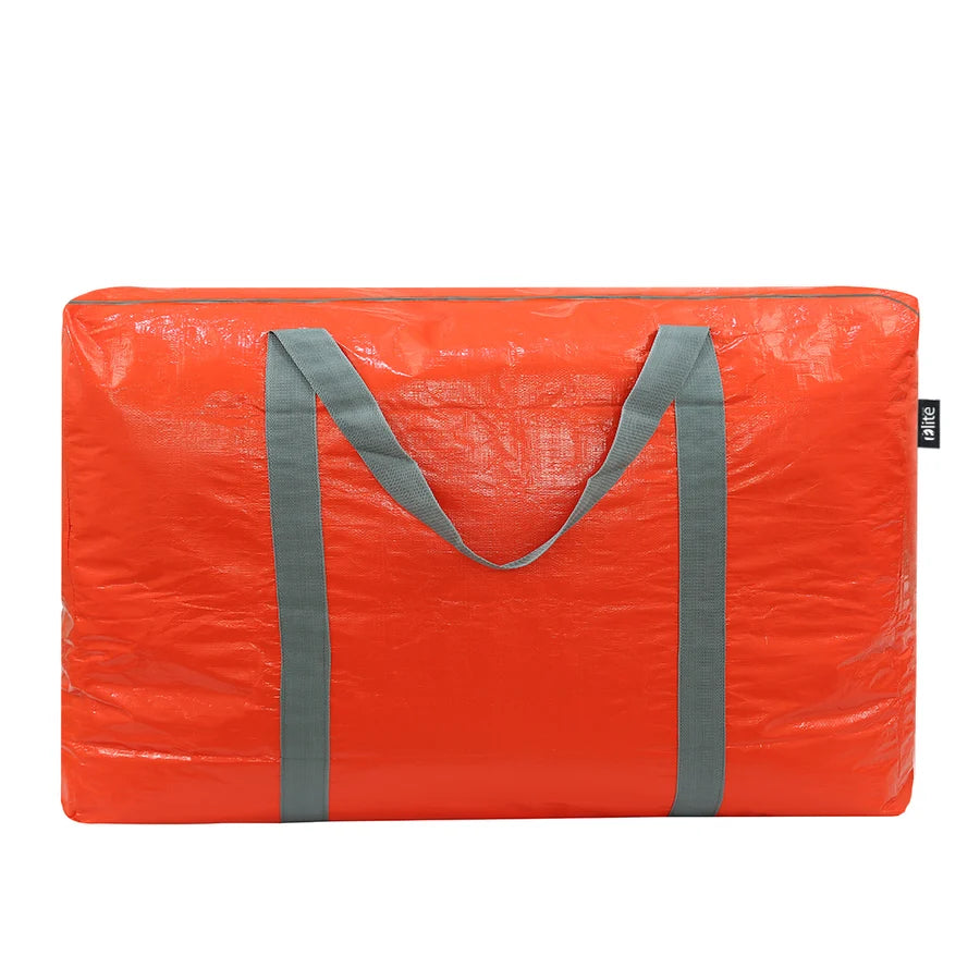 An orange waterproof storage bag with gray handles, shown against a plain white background.