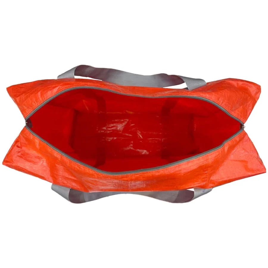 Red bag with gray interior on a white background