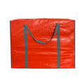 A bright red waterproof storage bag with gray webbing handles.
